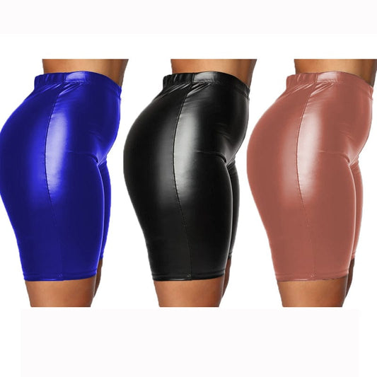 2022 New Sexy Women Fashion Short Leggings High Waisted Shorts PU Leather Plus Size Pants Woman Elastic Clothing