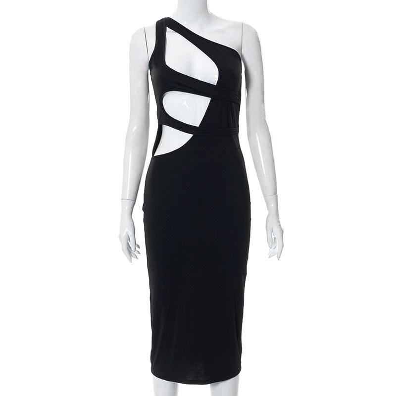 2022 New Summer Solid Color One Shoulder Sleeveless Cutout Sexy Irregular Womens Dresses