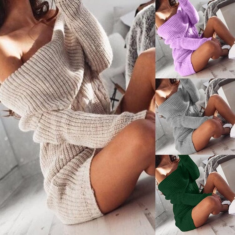 2022 New Sweater Autumn And Winter One-Neck Strapless Bag Hip Dress Knit Women