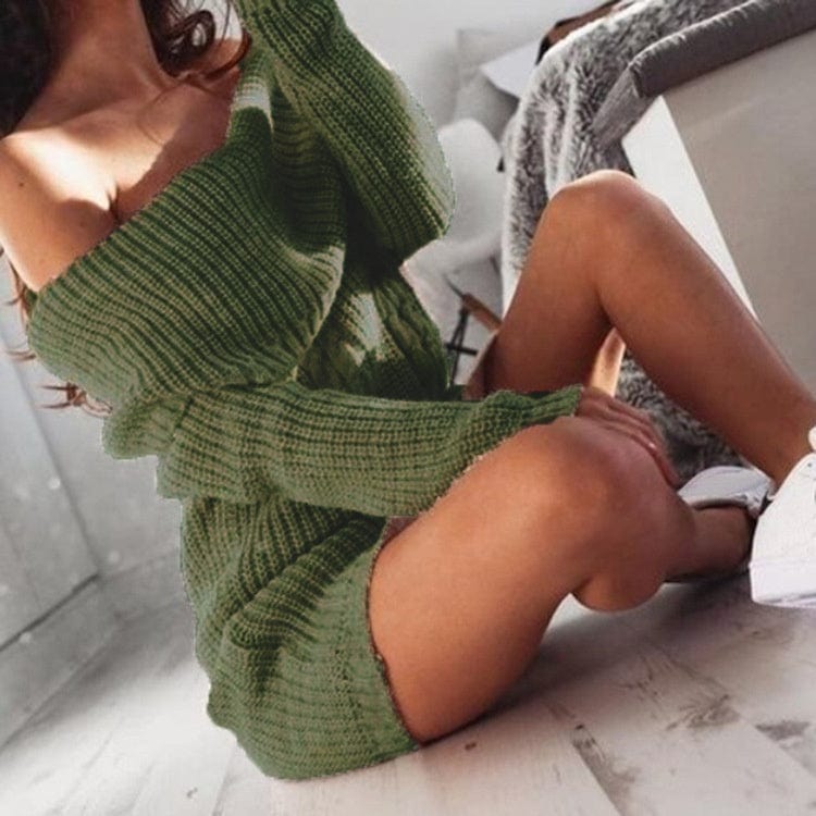 2022 New Sweater Autumn And Winter One-Neck Strapless Bag Hip Dress Knit Women