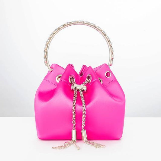 2022 Shenglu Real Factory Luxury Silk Bucket Rhinestone Purse Metal Handle New Lady Tote Fashion Handbags Shoulder Crossbody Bag