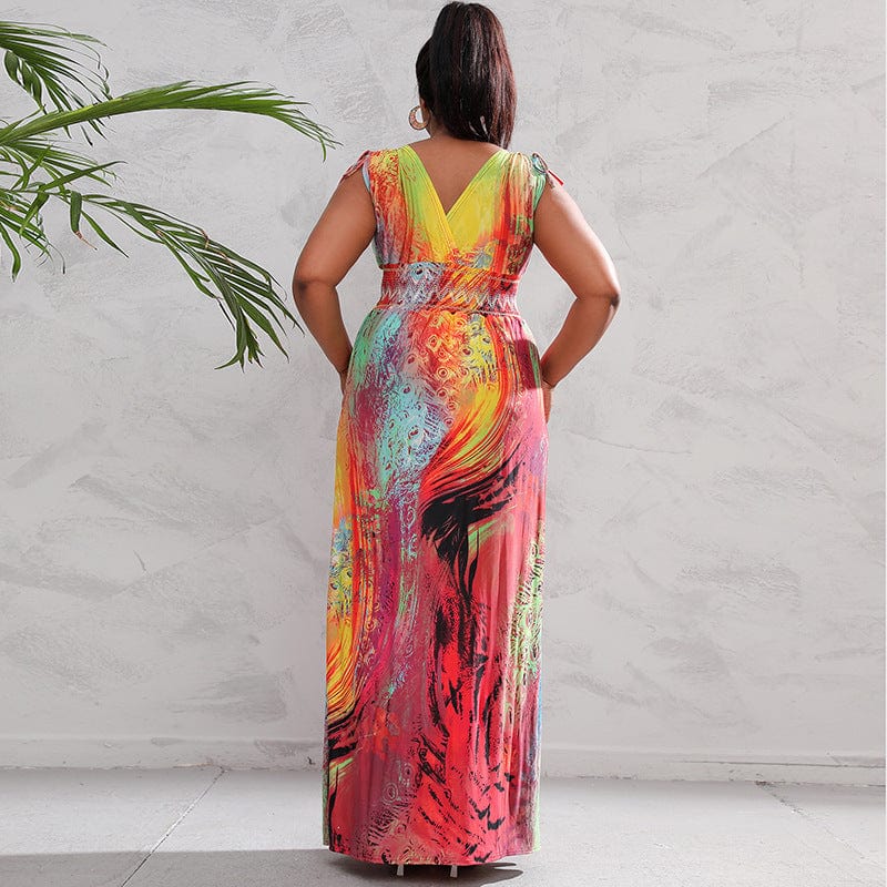 2022 Simi Yafeng Large Size Print Slim Ice Silk Dress Beach Holiday Beach Skirt