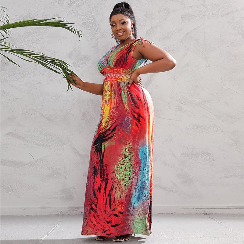 2022 Simi Yafeng Large Size Print Slim Ice Silk Dress Beach Holiday Beach Skirt