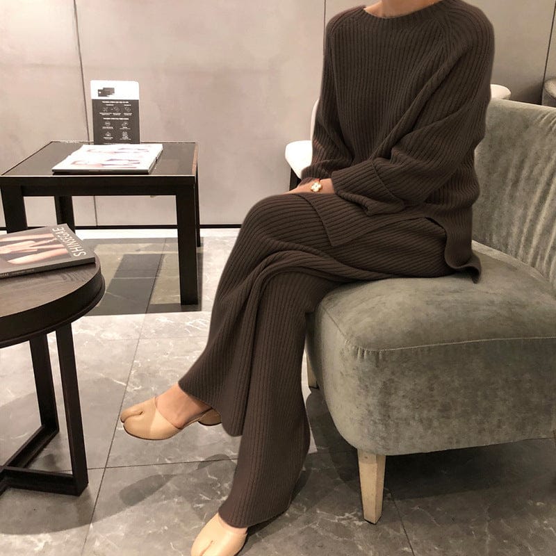 2022 Spring and Autumn Korean Casual Loose Women's Knitted Two-piece Suit Elegant Temperament Commuter Style Two-piece Suit