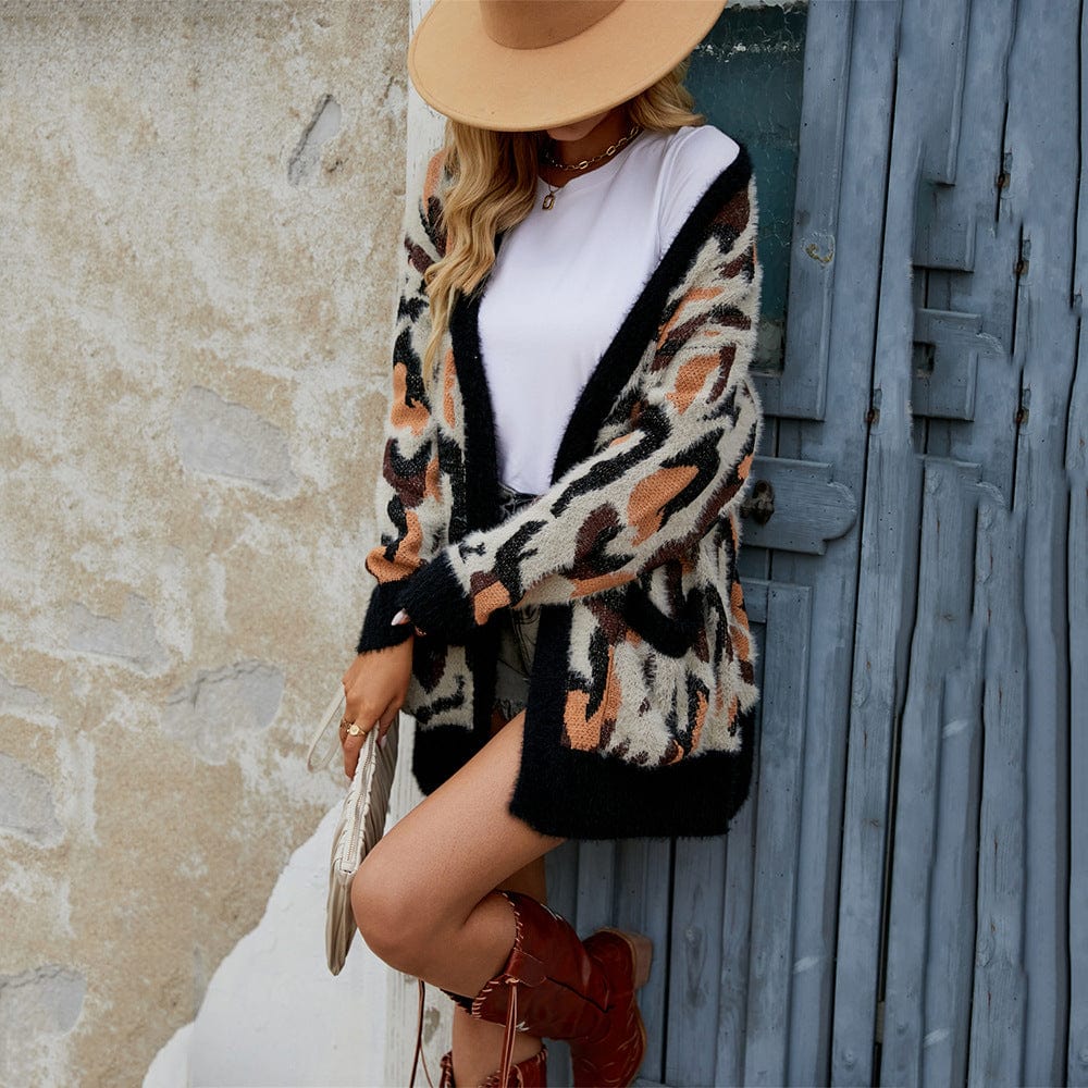 2022 Spring Autumn Oversized Print Cardigan For Women Loose Long Sweaters Streetwear Warm Outerwear Clothes