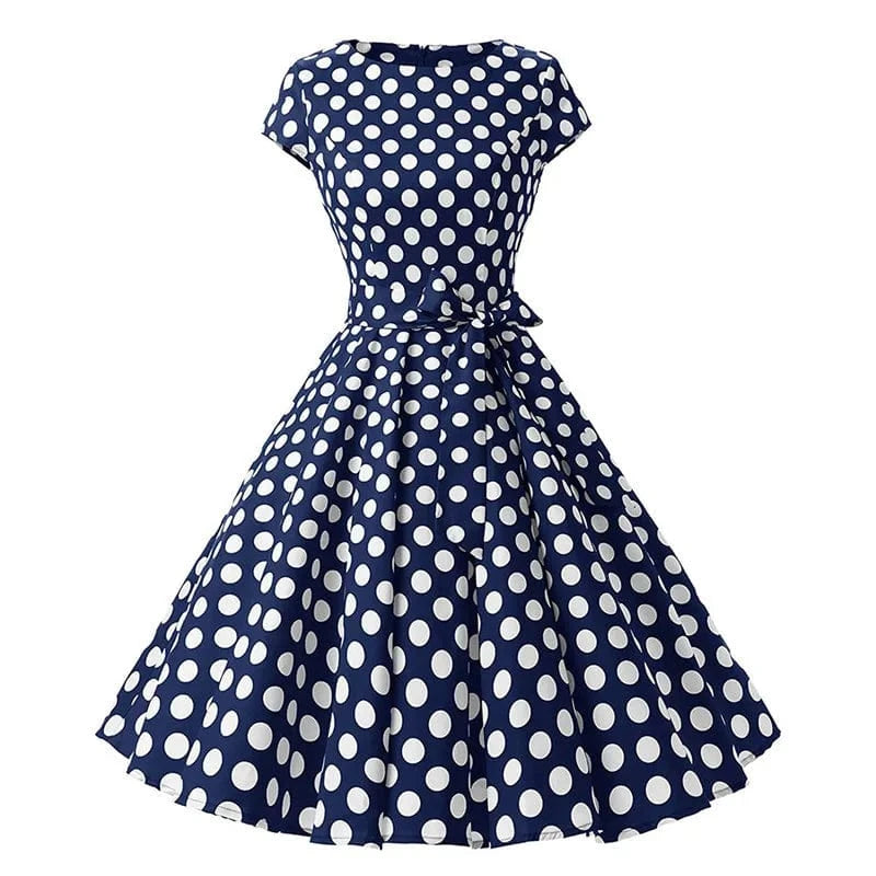 2022 Spring European And American Women's Hepburn Retro Casual Dress Pure Cotton Round Neck Large Polka Dot A-line Dress
