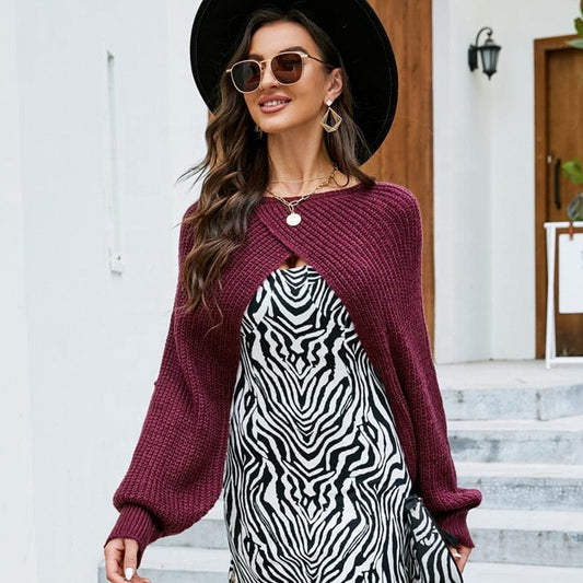 2022 Spring New Ins Style Mix And Match Bandage Dress Knitted Blouse Loose High Waist Short Shawl