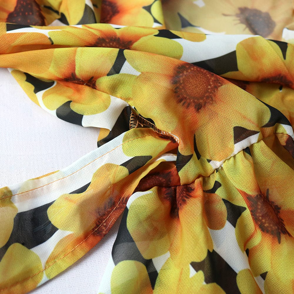 2022 Spring Sexy Yellow Autumn Printed See Through V Neck Women Blouse