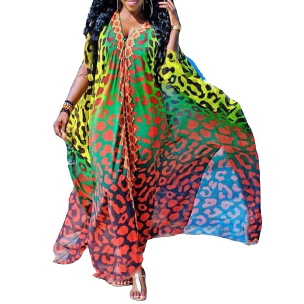 2022 spring summer autumn new seaside cover dress African summer INS chiffon V-neck dress