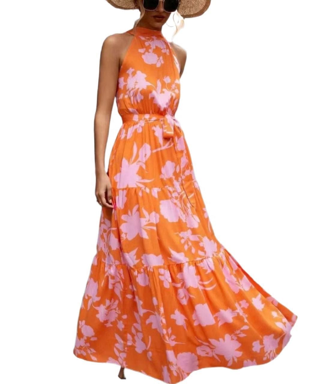 2022 Station Wish Printing Halter Backless Tied Dress Hot Sale In Europe And America