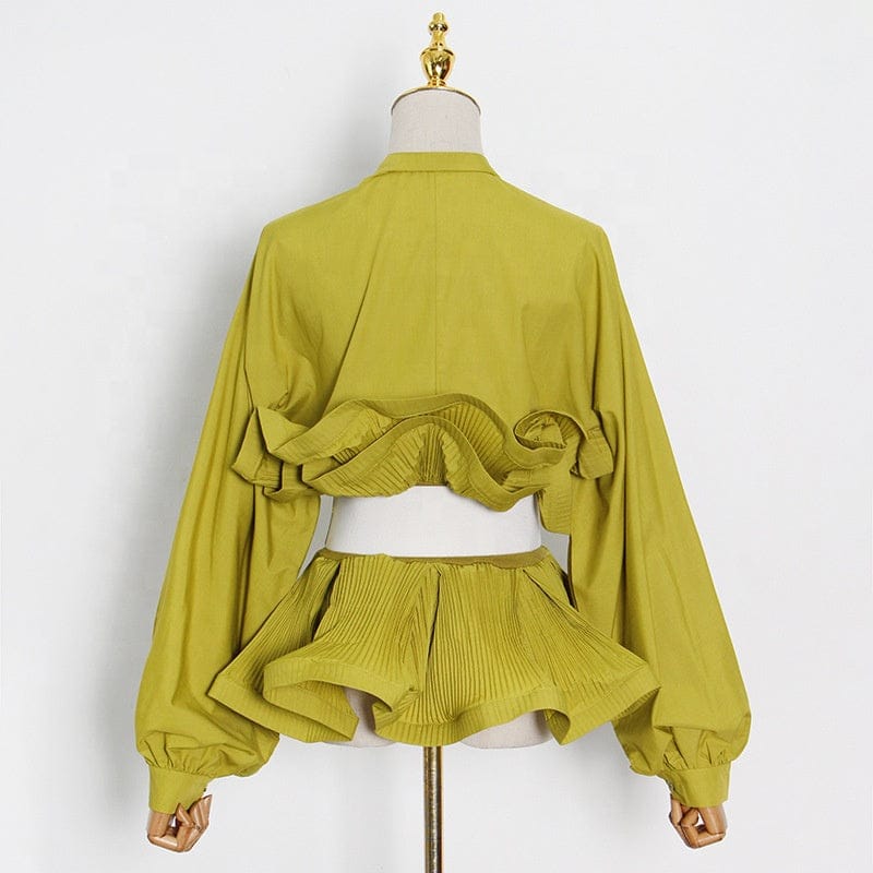 2022 Streetwear elegant puff sleeves blouse tops with belt stand collar ruffle ladies shirts blouses tops women