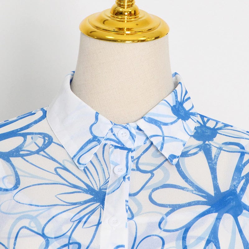 2022 Summer Beach Ropa Dama Resort Style Shirt Top + Printed Sling Shorts Three-Piece Suit Women