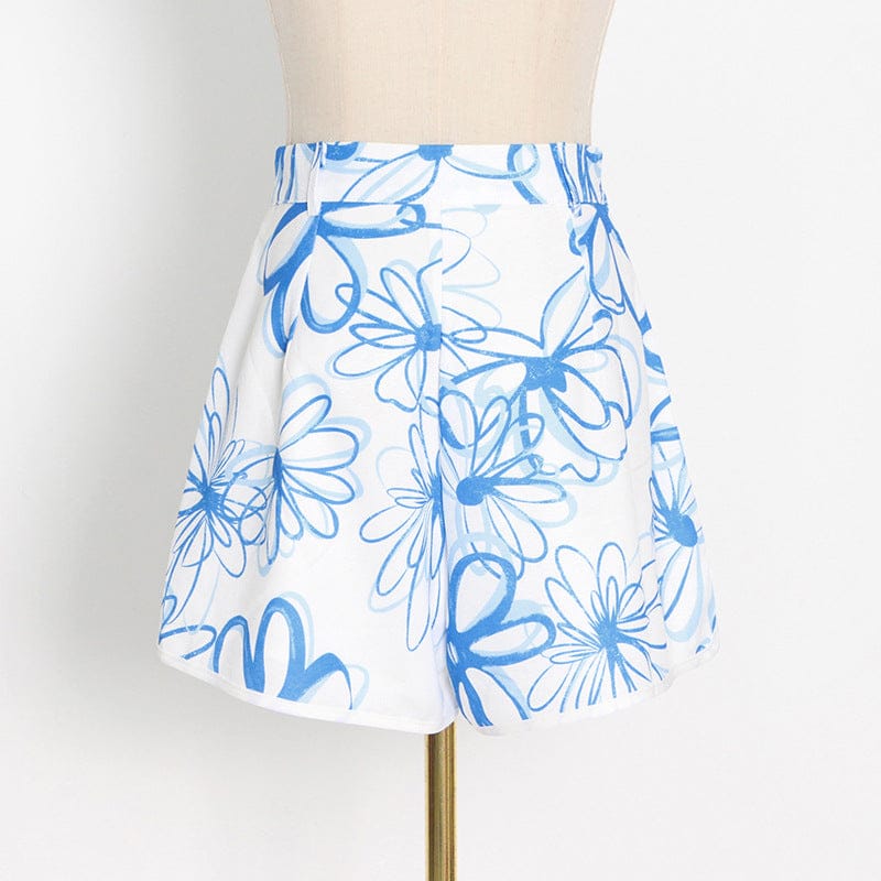 2022 Summer Beach Ropa Dama Resort Style Shirt Top + Printed Sling Shorts Three-Piece Suit Women