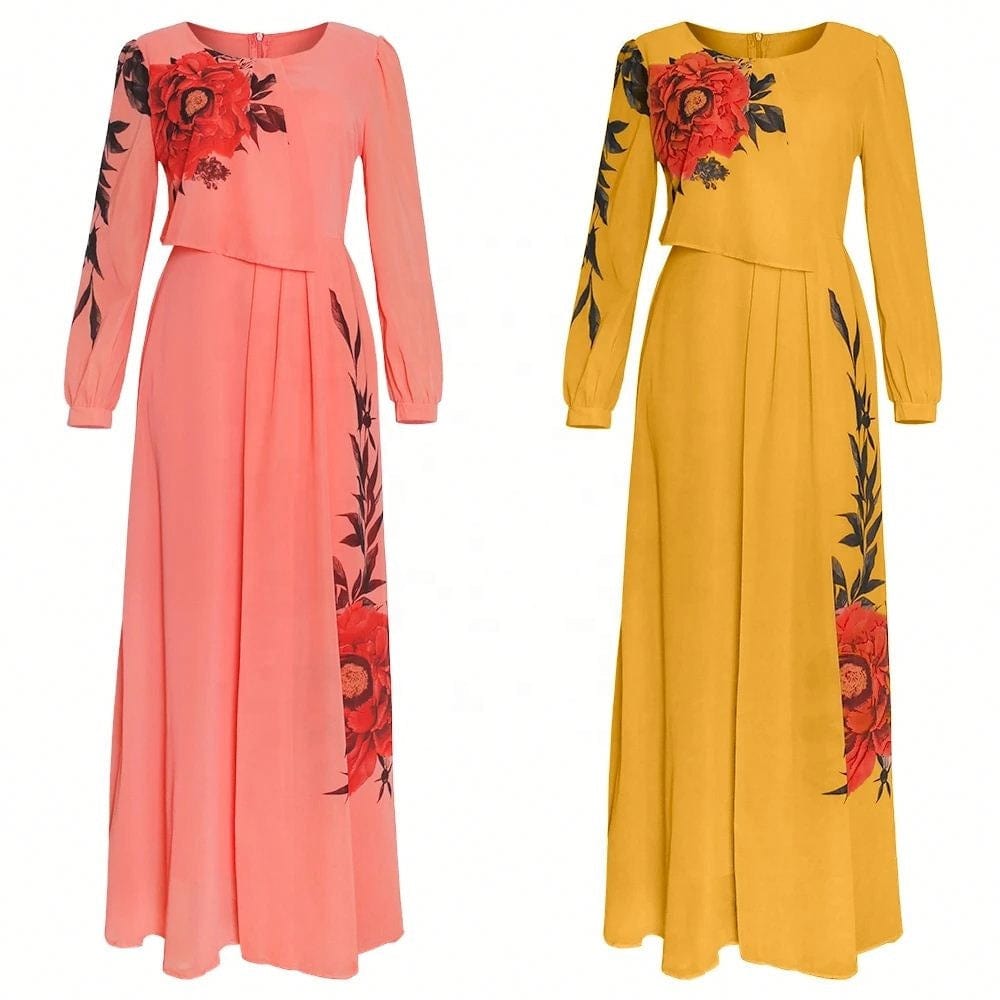 2022 Summer Dresses For Women African Print Chiffon Abaya Ankara Dashiki Maxi Dress Long Sleeve Elegant Ladies Clothes Boubou