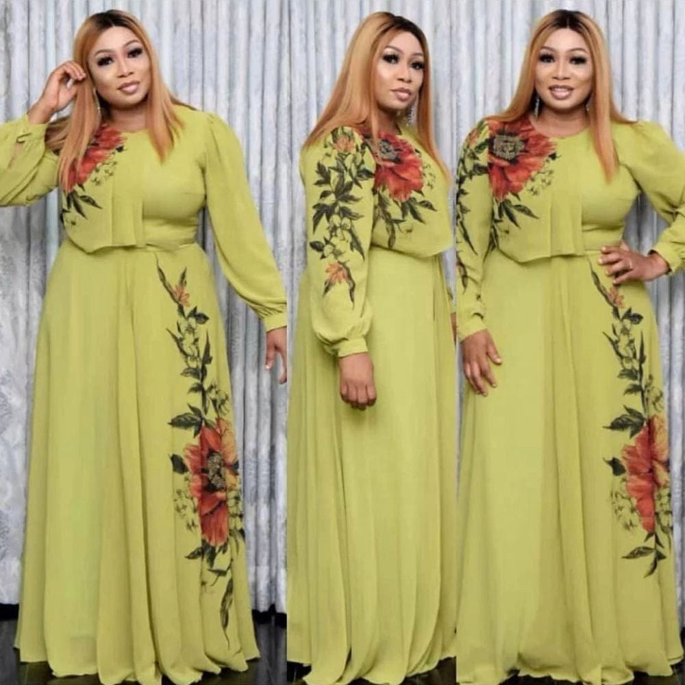 2022 Summer Dresses For Women African Print Chiffon Abaya Ankara Dashiki Maxi Dress Long Sleeve Elegant Ladies Clothes Boubou