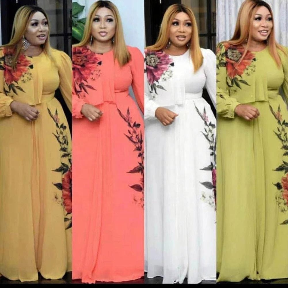 2022 Summer Dresses For Women African Print Chiffon Abaya Ankara Dashiki Maxi Dress Long Sleeve Elegant Ladies Clothes Boubou