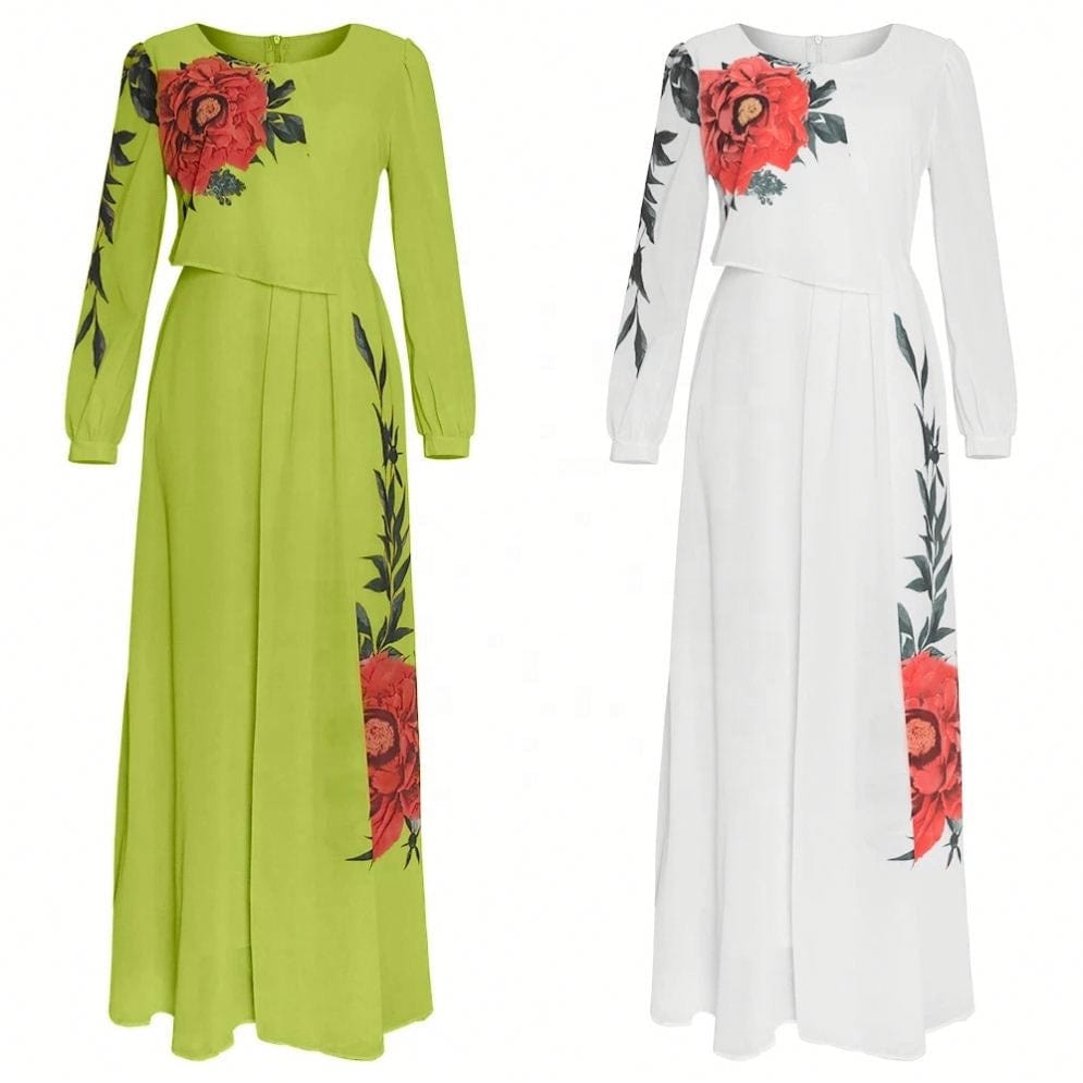 2022 Summer Dresses For Women African Print Chiffon Abaya Ankara Dashiki Maxi Dress Long Sleeve Elegant Ladies Clothes Boubou