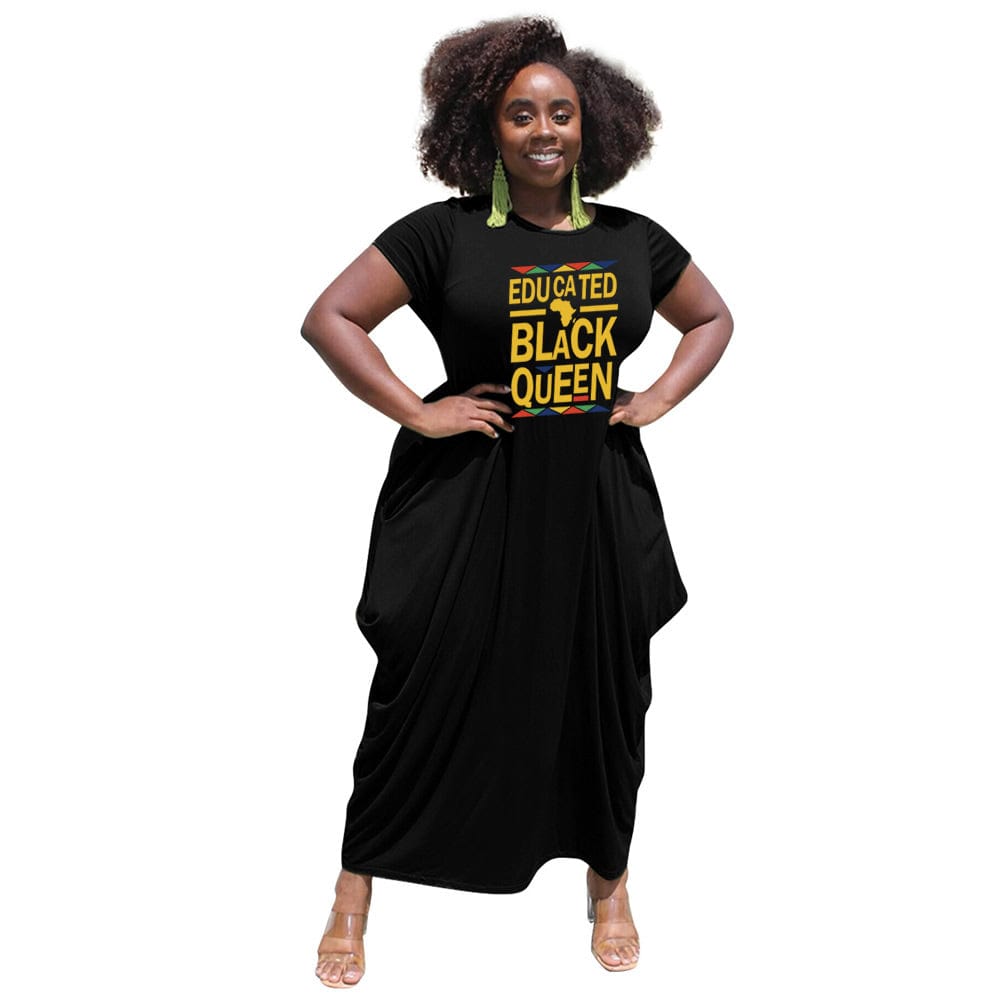 2022 summer fashion africa clothing maxi dress good omens print long dresses black queen vestidos gowns for women Casual Dresses