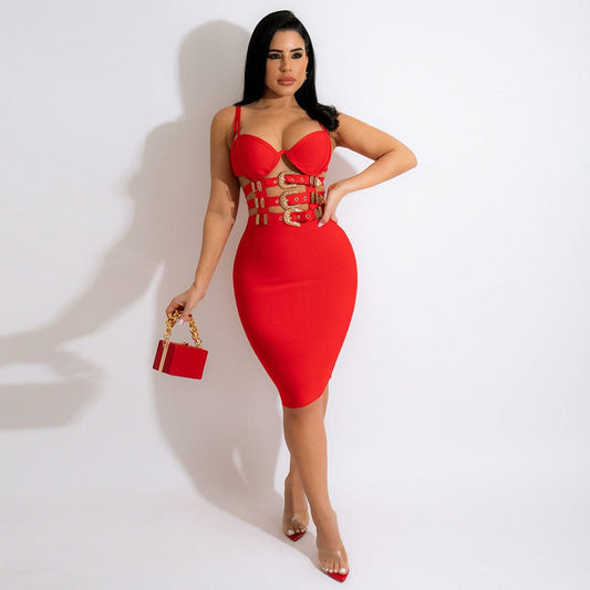 2022 Summer Hollow Out Bandage Sleeveless Bodycon Dress Solid Color Mini Dresses Women Women's Dresses Bodycon Sexy Club