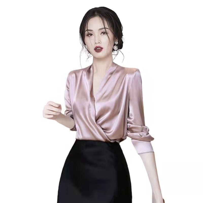 2022 Summer New High-Grade Elegant Slim Satin Shirt Women's All-Matching Western Style High-End Retro Top