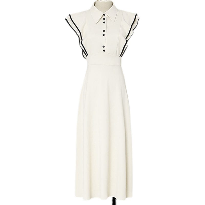 2022 summer new temperament spelling waist fashion lotus leaf sleeve large swing long skirt dress female HN0628083
