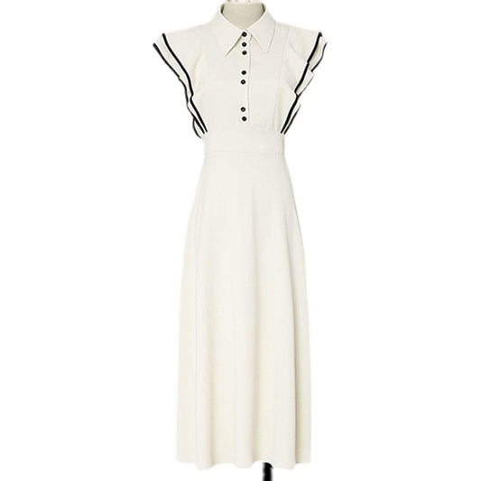 2022 summer new temperament spelling waist fashion lotus leaf sleeve large swing long skirt dress female HN0628083