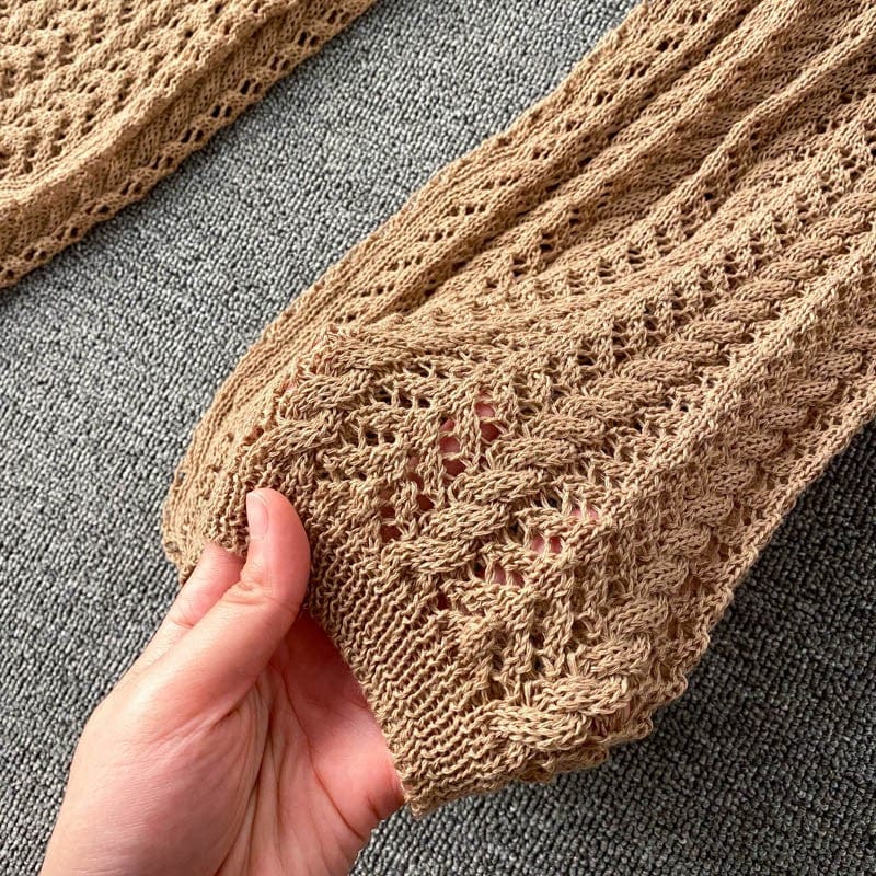 2022 Summer Sexy Halter Short Tops Hollow Knitted Wide Leg Long Pants Two Piece Suit womens designer knitwear set