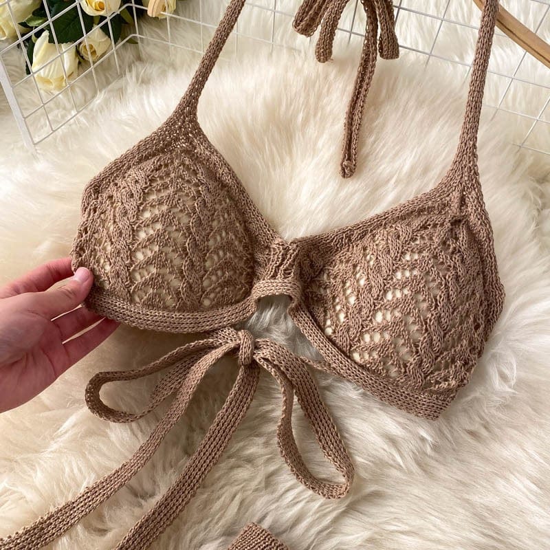 2022 Summer Sexy Halter Short Tops Hollow Knitted Wide Leg Long Pants Two Piece Suit womens designer knitwear set