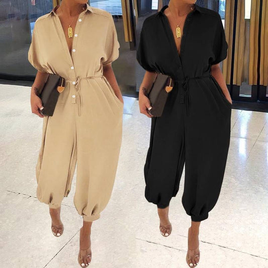 2022 Summer Women Cargo Romper Jumpsuits Fashion Casual Short Sleeve Plus Size Loose Cargo Jumpsuit with Pockets
