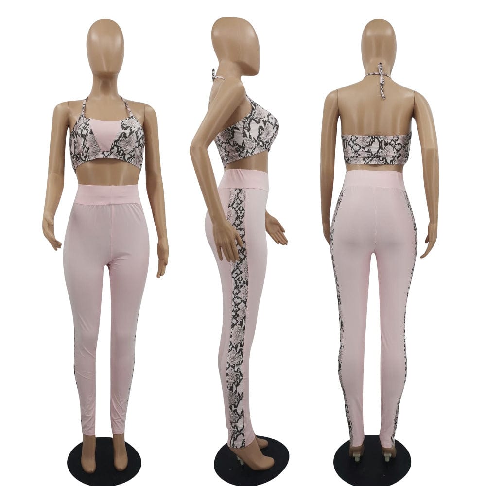 2022 Summer Women Clothes Fashion Short Top Two Piece Set Sexy Print Crop Top High Waist Pant Exercise Outfit