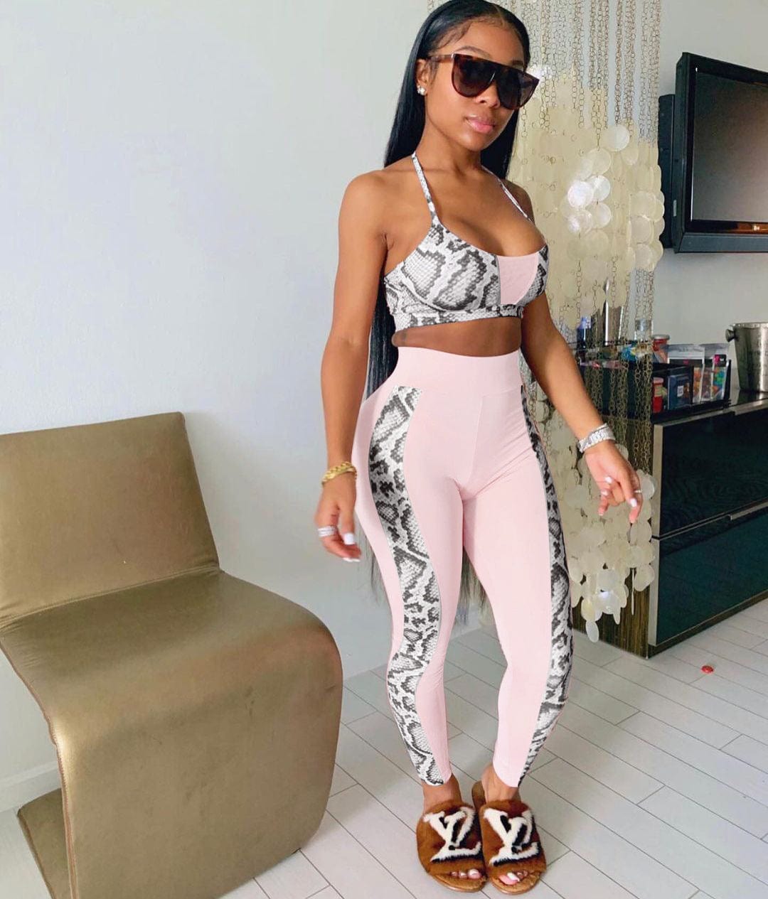 2022 Summer Women Clothes Fashion Short Top Two Piece Set Sexy Print Crop Top High Waist Pant Exercise Outfit