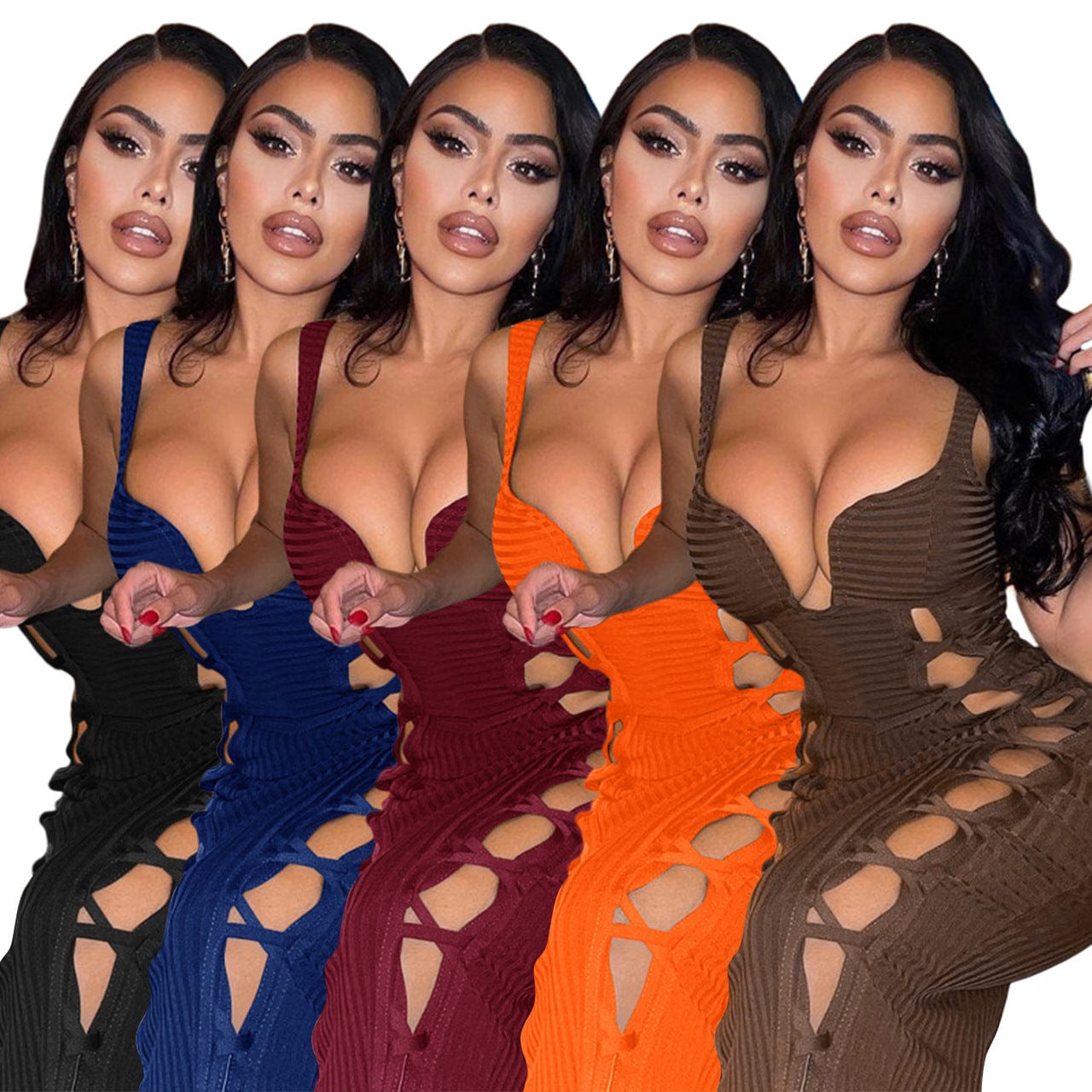 2022 Summer Women Clothes Lady One Piece Sexy Long Knitted Dress Women Hollow Out Bandage Long Halter Bodycon Dress
