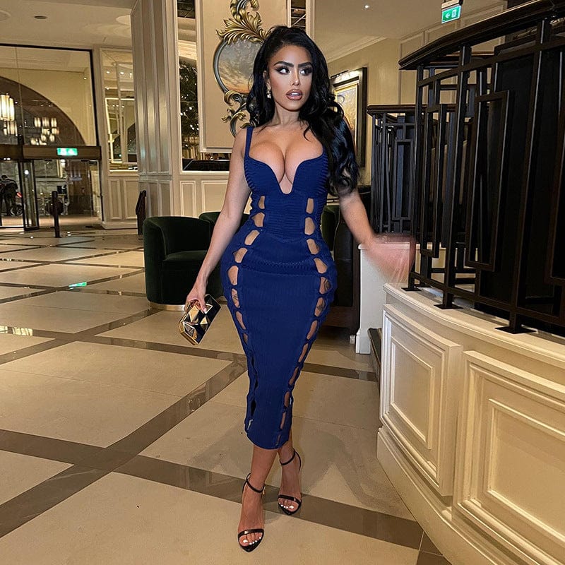 2022 Summer Women Clothes Lady One Piece Sexy Long Knitted Dress Women Hollow Out Bandage Long Halter Bodycon Dress