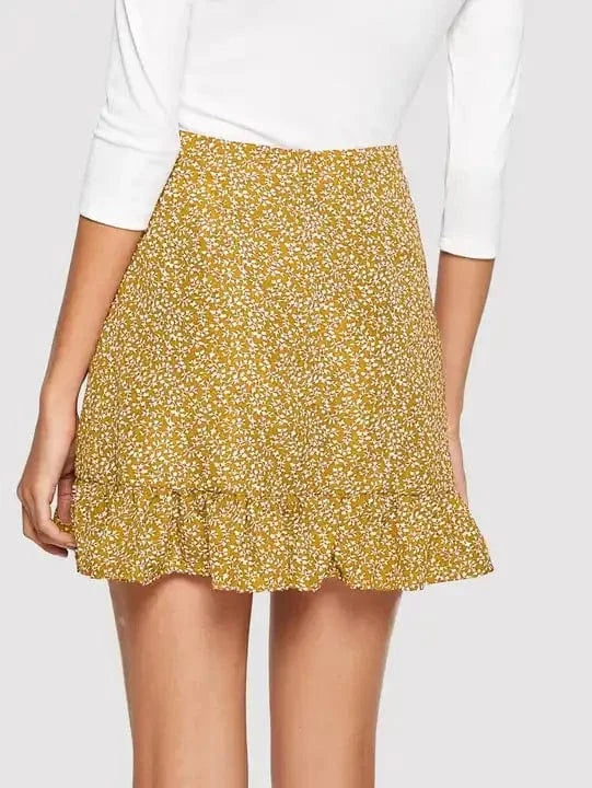 2022 summer women lace up waist skirt European and American irregular falbala hem floral printed girls casual skirts