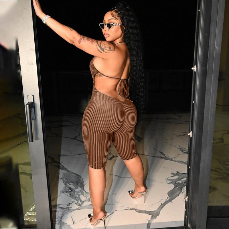 2022 Summer Women Sexy Bodysuit Solid Color Halter  Fitness Sports Jogging Rompers Jumpsuit