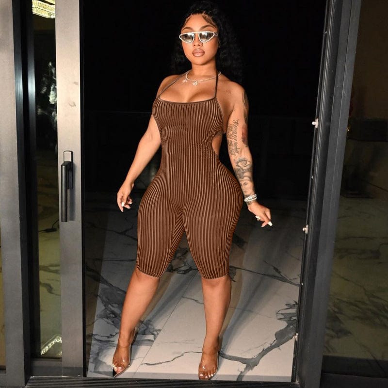 2022 Summer Women Sexy Bodysuit Solid Color Halter  Fitness Sports Jogging Rompers Jumpsuit