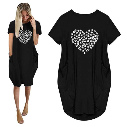 2022 summer Women  Short Sleeve Dress Heart Dog Love Letters  t-shirt Women Vestidos  Beach Plus Size casual dresses