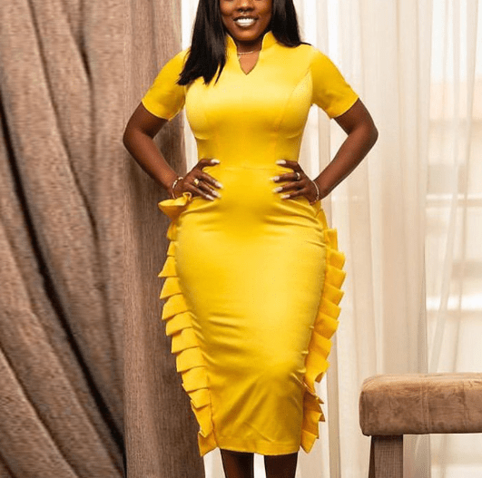 2022 Summer Yellow V Neck Ruffle Africa Women Office Career Dresses