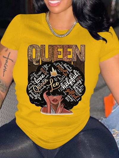 2022 Wholesale Casual Queen Letter Print Matching Short Sleeve Tops Women T Shirt
