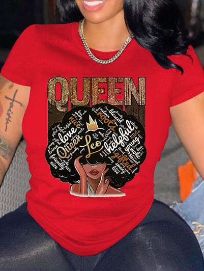 2022 Wholesale Casual Queen Letter Print Matching Short Sleeve Tops Women T Shirt
