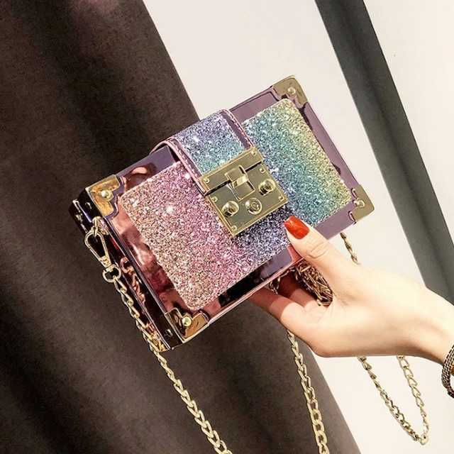2022 Wholesale Luxury Messenger Bags Fashion Purses Lock Sequins Chain Clutch Bags Bling Purse and Handbags Women
