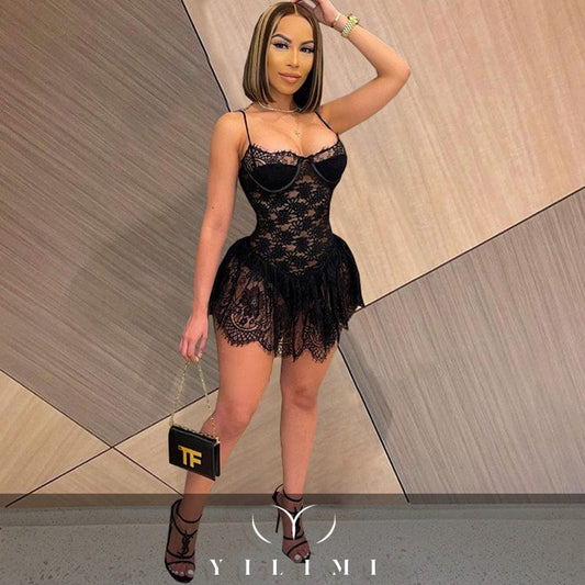 2022  Wholesale solid color women sexy hollow out lace dress mini dresses night club lstylish sexy dress for women