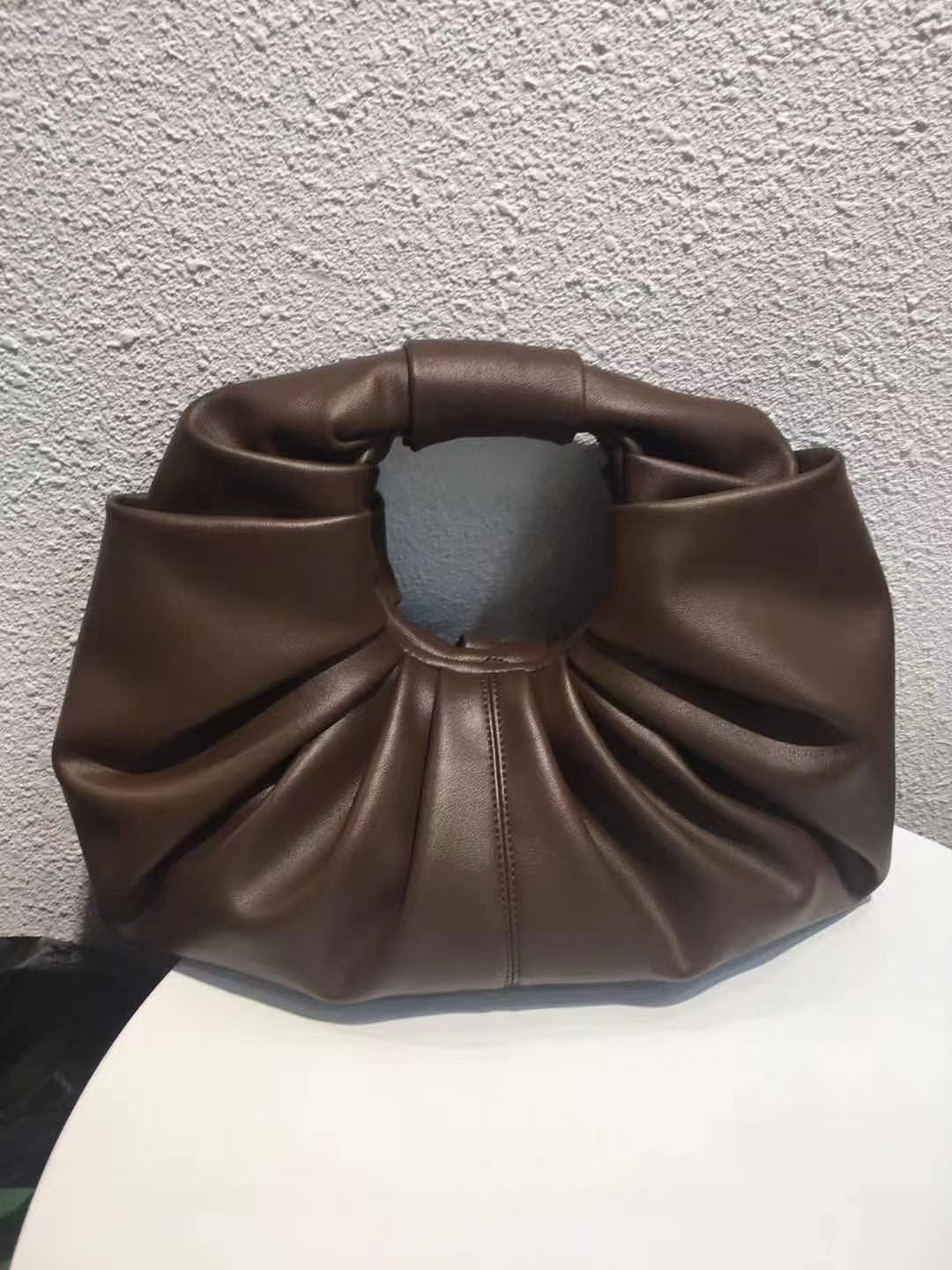 2022 Women Faux Leather Ruffle Ruched Handbag Elegant Handbag Half Moon Shaped Spring Purse Bags for women