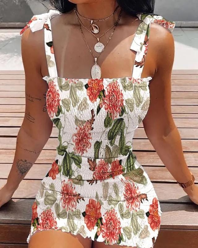 2022New fashion women sexy sleeveless Floral Printed beachwear for ladies mini casual dresses