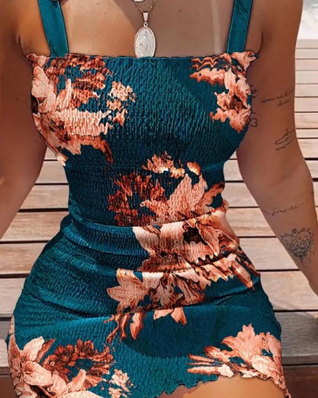 2022New fashion women sexy sleeveless Floral Printed beachwear for ladies mini casual dresses