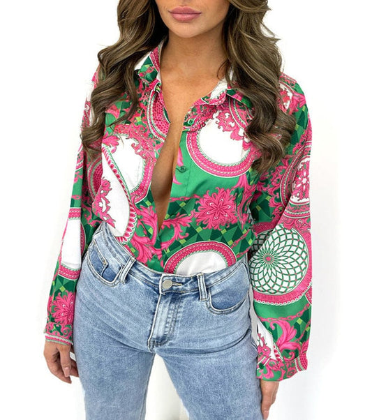 2023 Amazon Hot Sale Spring Summer Blouses Women Long Sleeve Ladies Casual Loose Dressy Floral Print Women's Blouses & Shirts