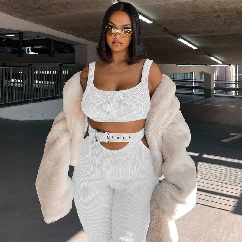 2023 Autumn Fashion Womens Two Piece Sets Solid Color Crop Top Tight Flared Trousers Women Sports Outfits