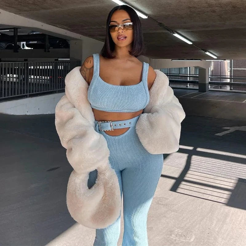 2023 Autumn Fashion Womens Two Piece Sets Solid Color Crop Top Tight Flared Trousers Women Sports Outfits