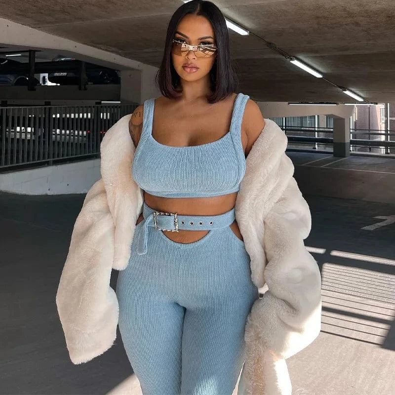 2023 Autumn Fashion Womens Two Piece Sets Solid Color Crop Top Tight Flared Trousers Women Sports Outfits