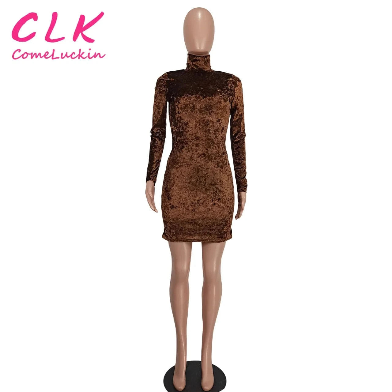 2023 Autumn Turtleneck Mini Party Dress Autumn Long Sleeve Casual Elegant Velvet Dress For Women